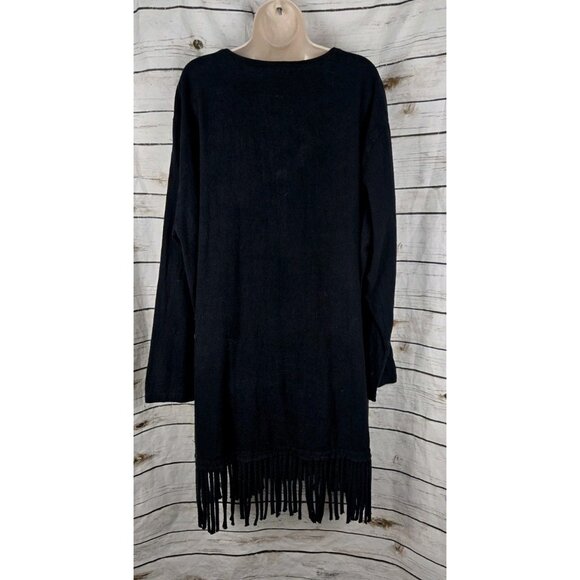 CMC Color Me Cotton Black Fringed Jacket 3X Womens 100% Cotton Long - Picture 6 of 8